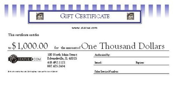 Statue.com Gift Certificate $1,000.00